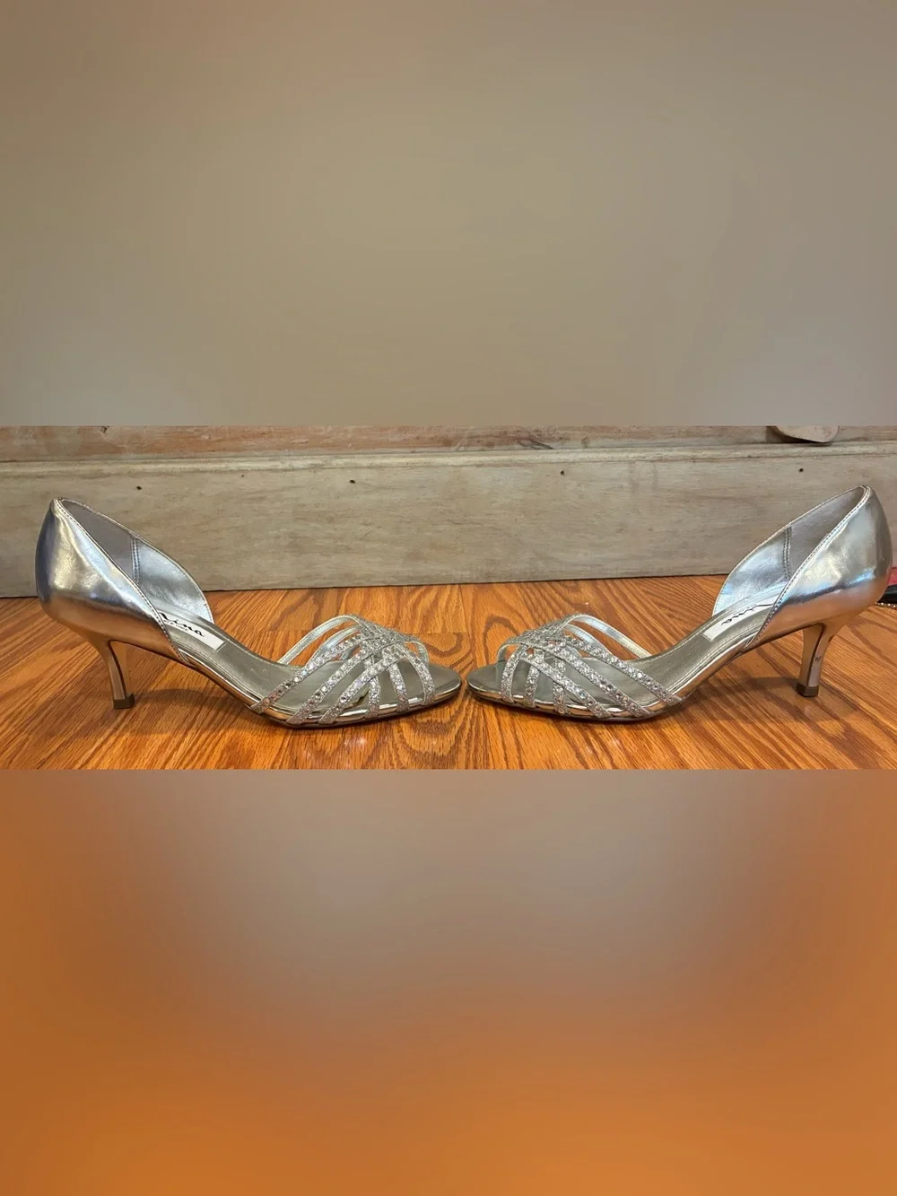 Nina New York Silver Rhinestone Evening Heels D-Orsay Pumps Size 6.5M
